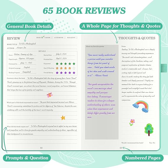 Reading Journal with Bookmarks, Book Tabs, Multicolor Pen, Book Journal
