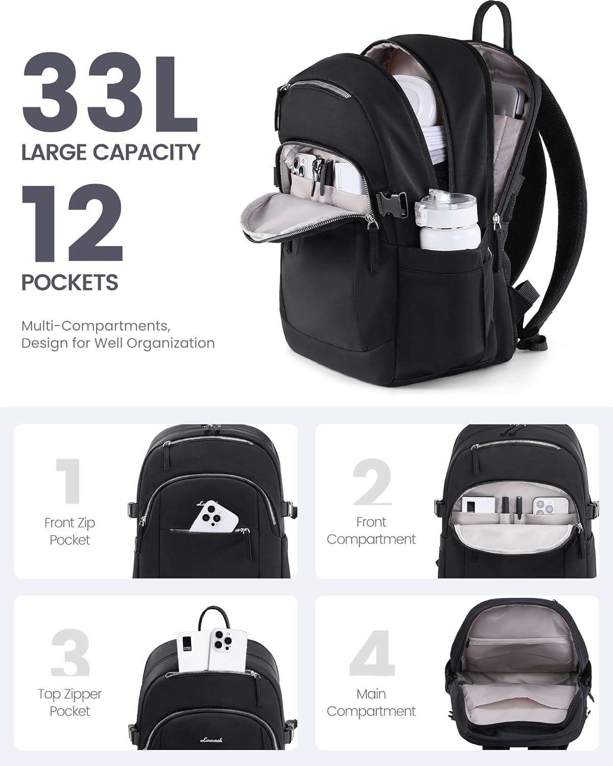 LOVEVOOK 5-Layer 17.3 Inch Laptop Backpack for Women, Work Business Computer Bag, College School Daypack, Travel Personal Item & Casual Purse, Neutral Taupe