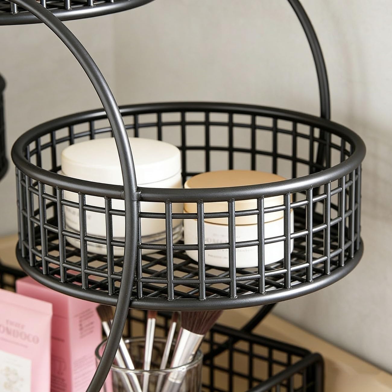 Fruit Basket for Kitchen Counter, 3-Tier Fruit and Vegetable Storage, Black Tiered Fruit Stand, Multifunctional Perfume Display Organizer for Fruits, Snacks, Cosmetics, Skincare