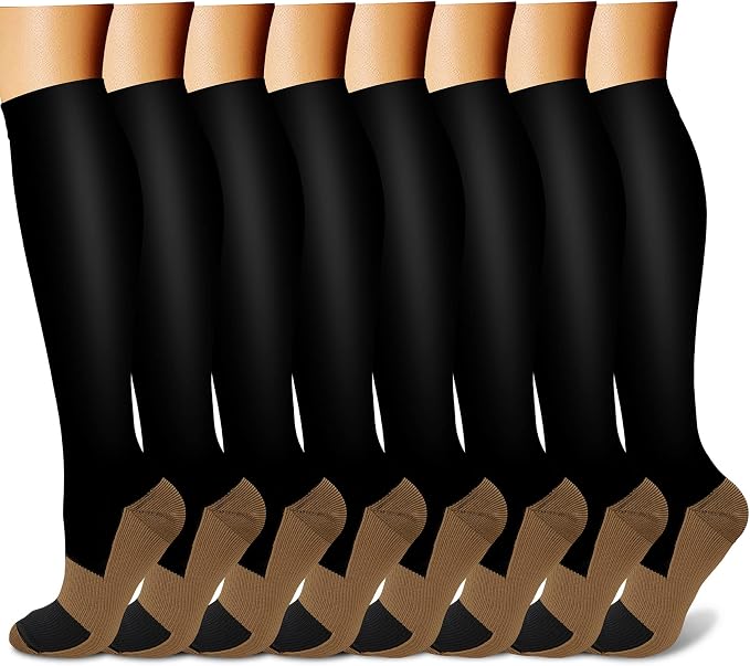 QUXIANG Copper Compression Socks for Women & Men Circulation (8 Pairs