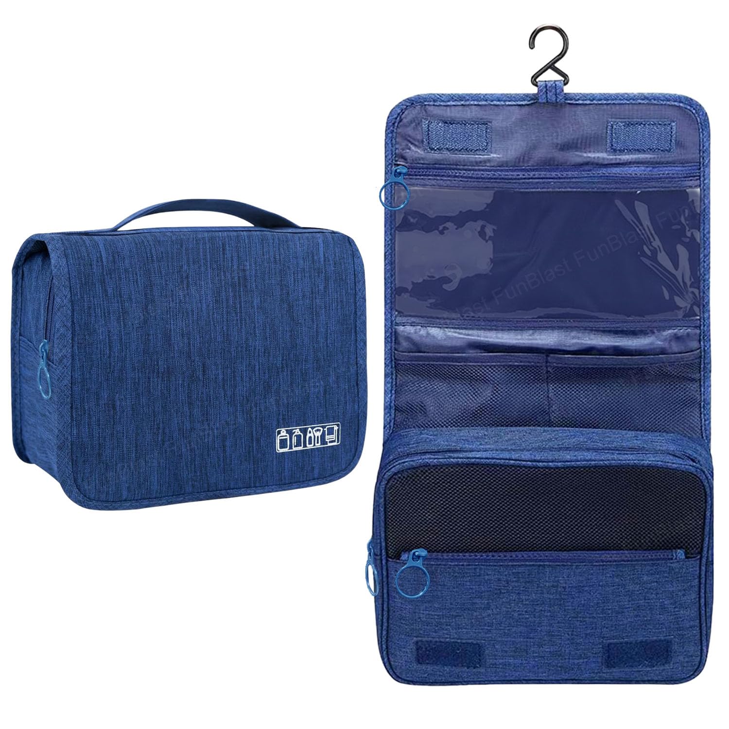 FunBlast Toiletry Bag With Hook – Travel Organizer Pouch for Men & Women, Accessories Kit for Toiletries, Shaving, Cosmetics & Medicine Holder (Blue)