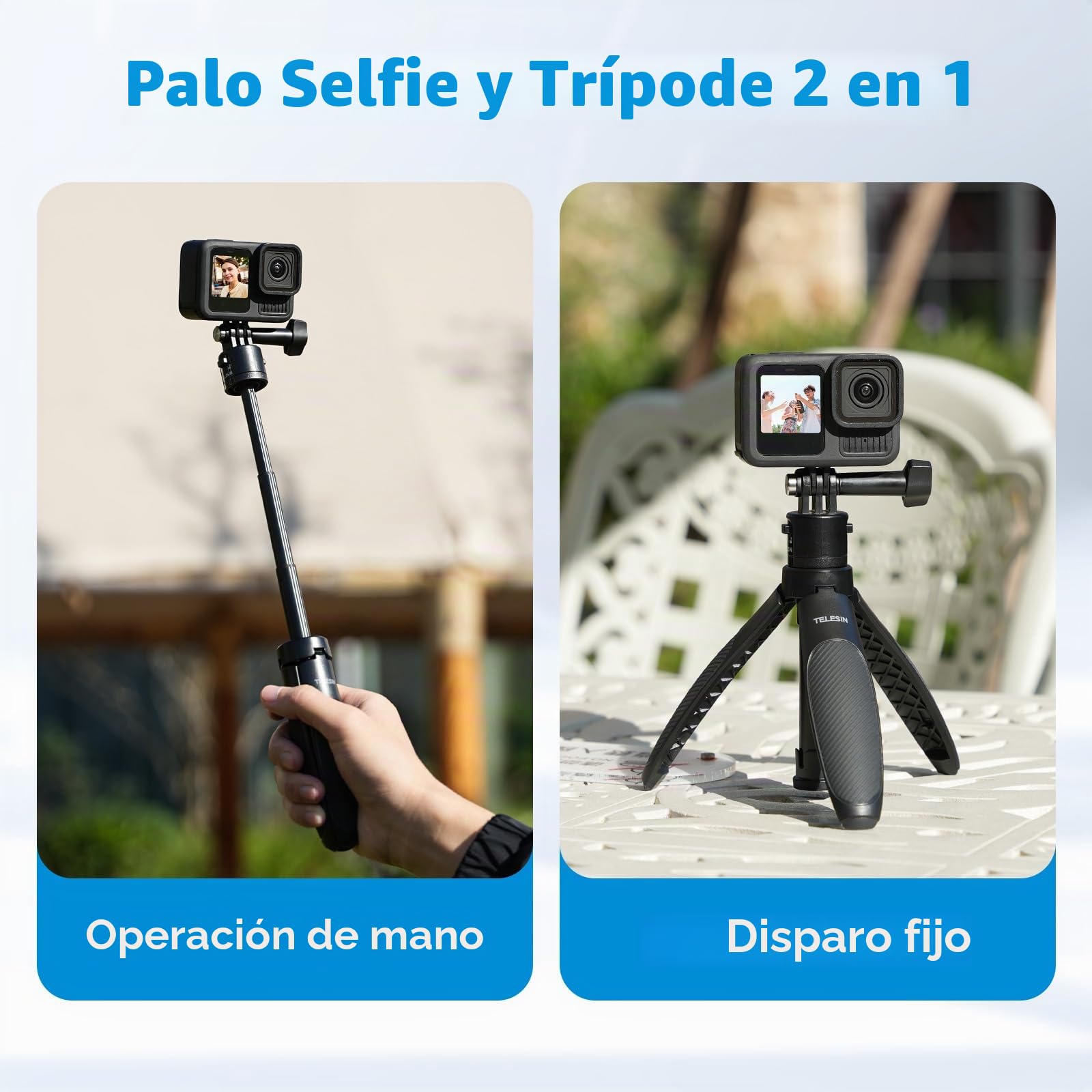 TELESIN° Mini Palo Selfie retráctil de liberación rápida para GoPro Hero Insta360 dji Osmo Action 6 5pro 4 3, trípode portátil Compacto para Selfie Stick para cámaras con Longitud Ajustable