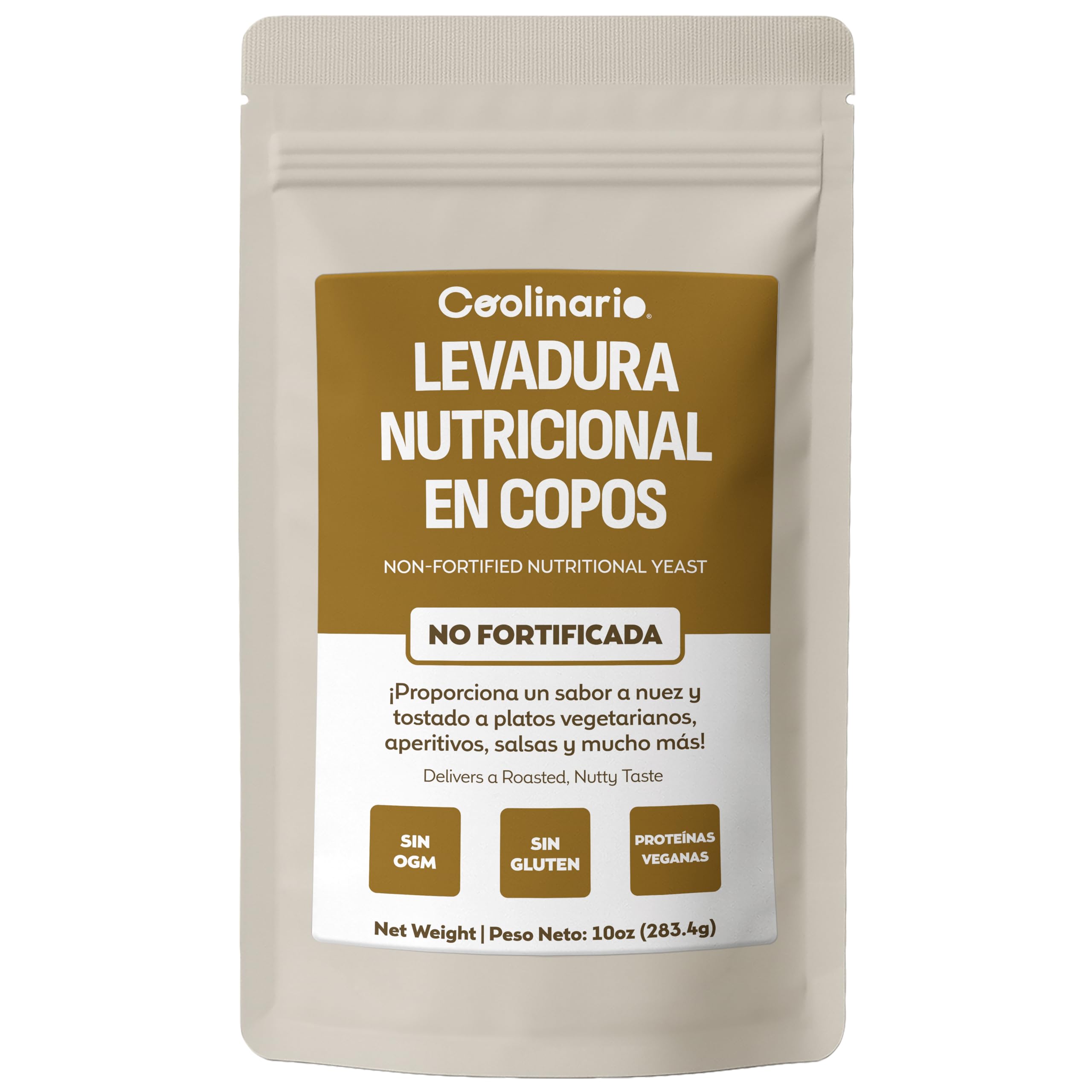 Coolinario Levadura nutricional no fortificada 283,5g, vegana | Sabor tostado y a nuez, proteína, fibra y minerales; sin gluten, no fortificada