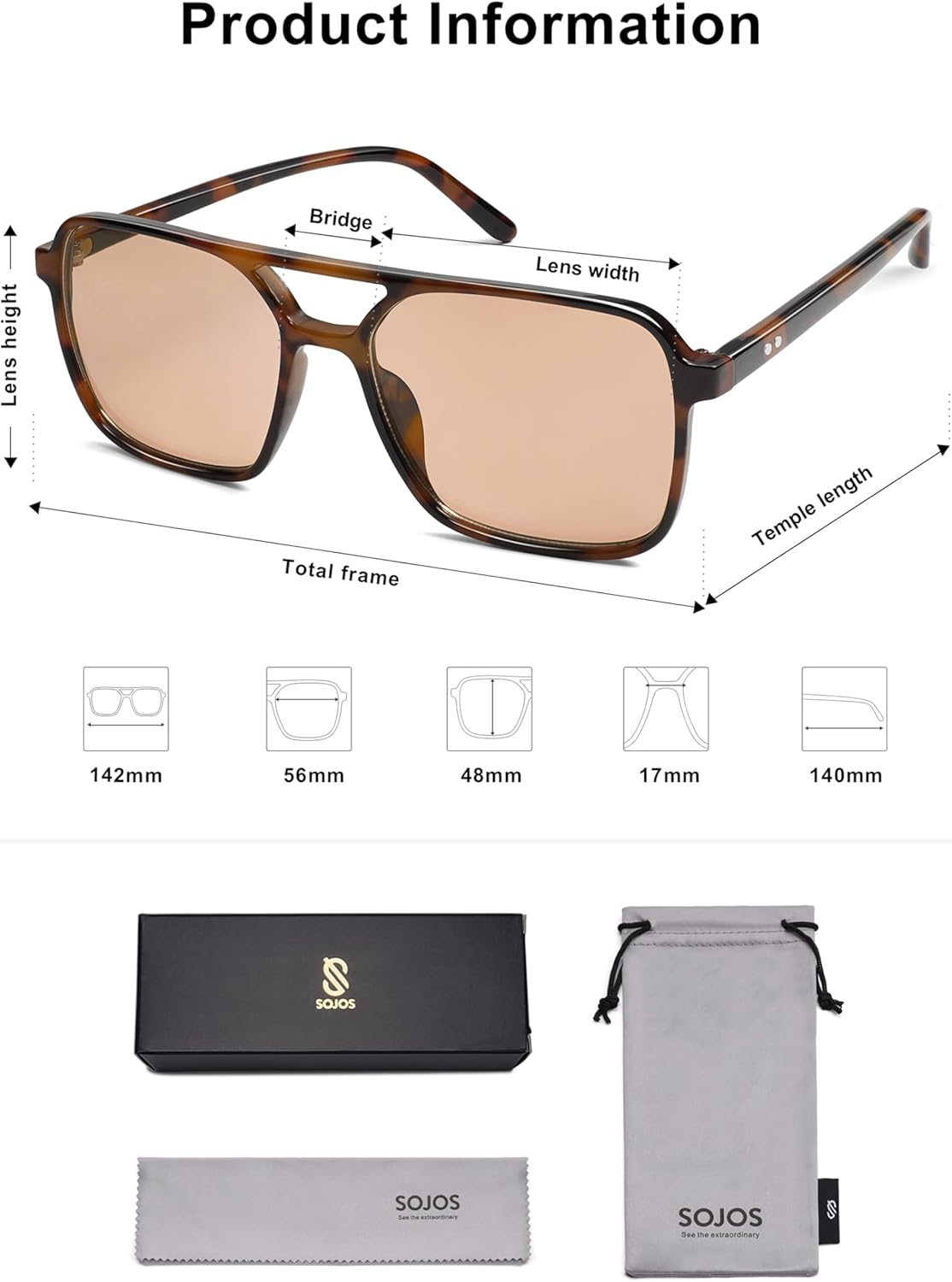 SOJOS Trendy Vintage Aviator Square Sunglasses For Womens Mens Retro 70s UV400 Women Sun Glasses SJ2327 Tortoise/Brown 56 Millimeters image 5 of 6 B0CTLWJLVD