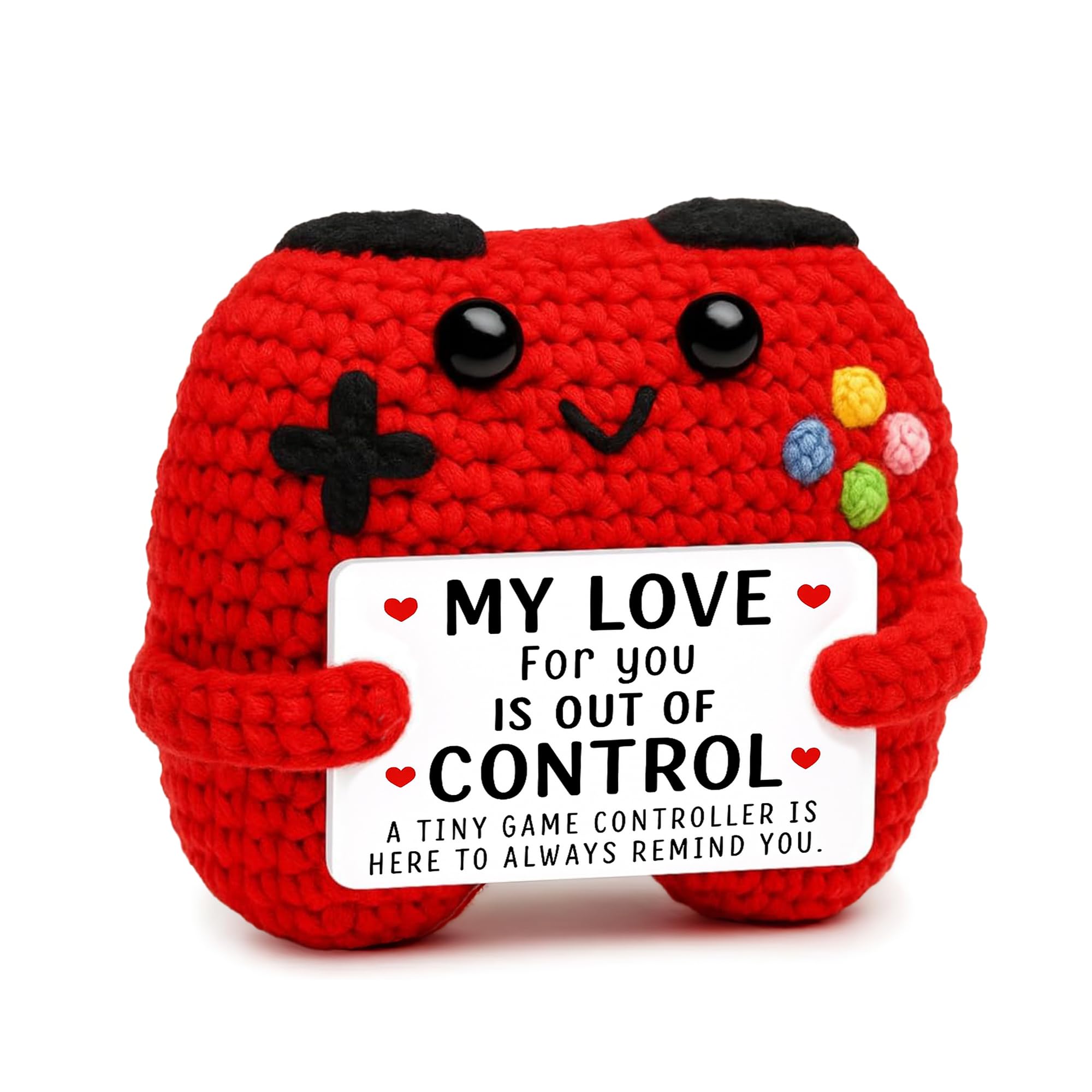 Crochet Game Controller Plush – “My Love for You Is Out of Control” – Handmade Crochet Plushie for Gamer Boyfriend or Husband, Cute Valentine’s Day Gift, Anniversary or Birthday Present for Him