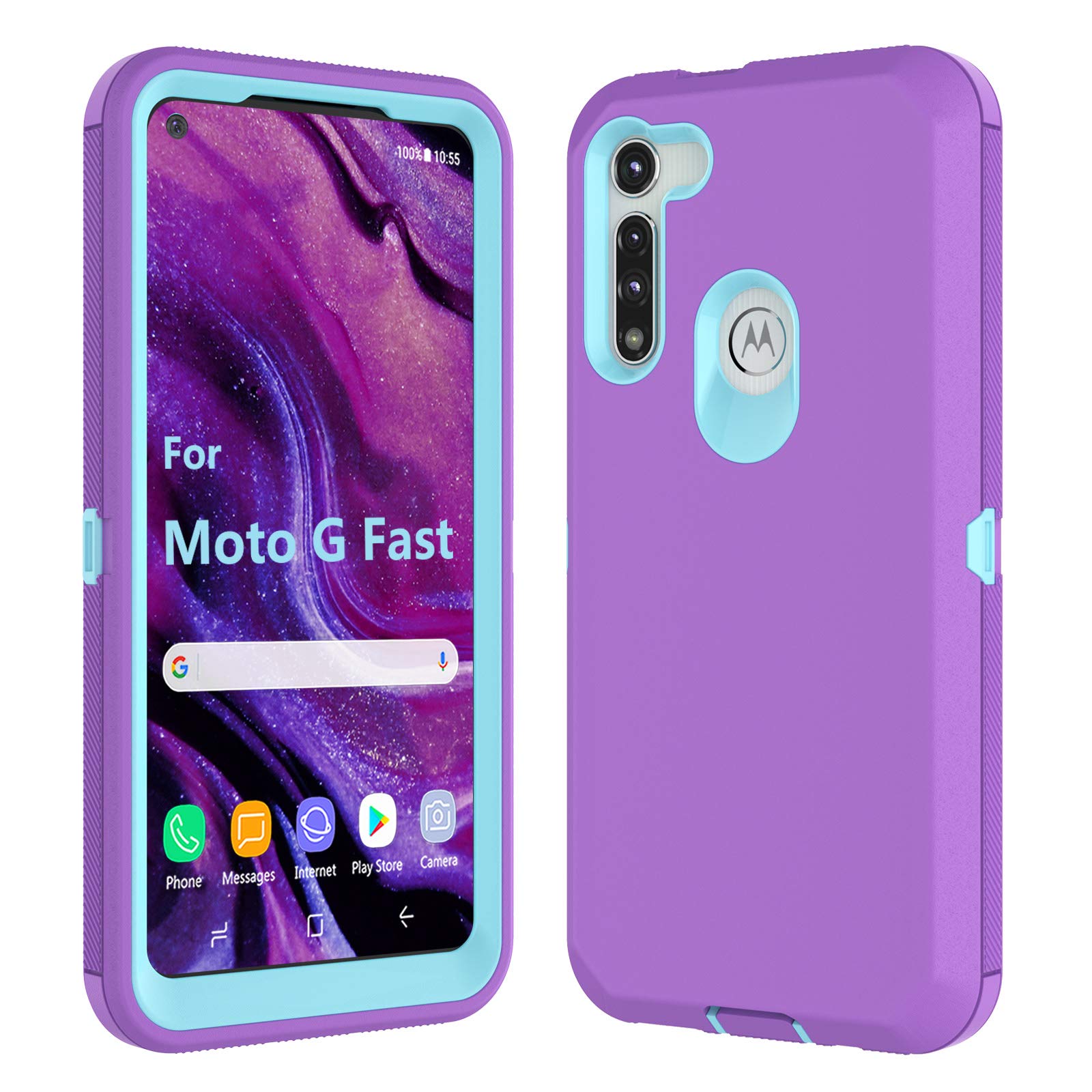 Thybx Moto G Fast Case, Motorola G Fast Case 2020, [Drop Protection] Full Body Shock Dust Absorbing Grip Plastic Bumper TPU 3-Layers Durable Solid