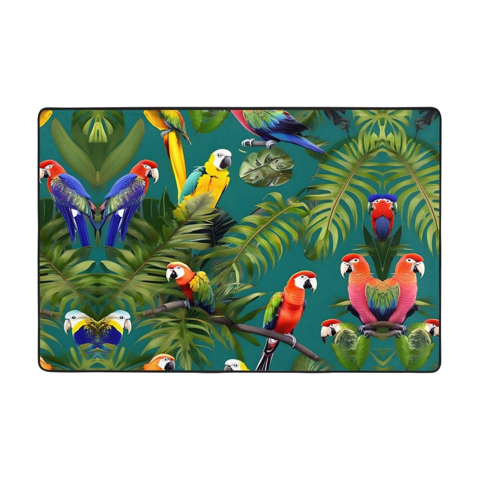 Tapis plantes tropicales et perroquets pour salon et chambre enfant