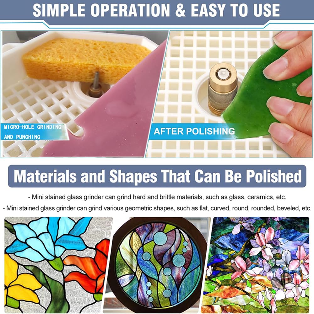 Smerigliatrice per Vetro Portatile,220V,con Funzione di Aspirazione,Protezione Trasparente,5 Testine Smerigliatrici Intercambiabili Accessori universali,design a doppio strato,per Vetro e Ceramica