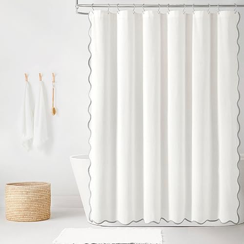 Lush Decor Coastal Chic - Cortina de ducha con textura de lino con borde festone