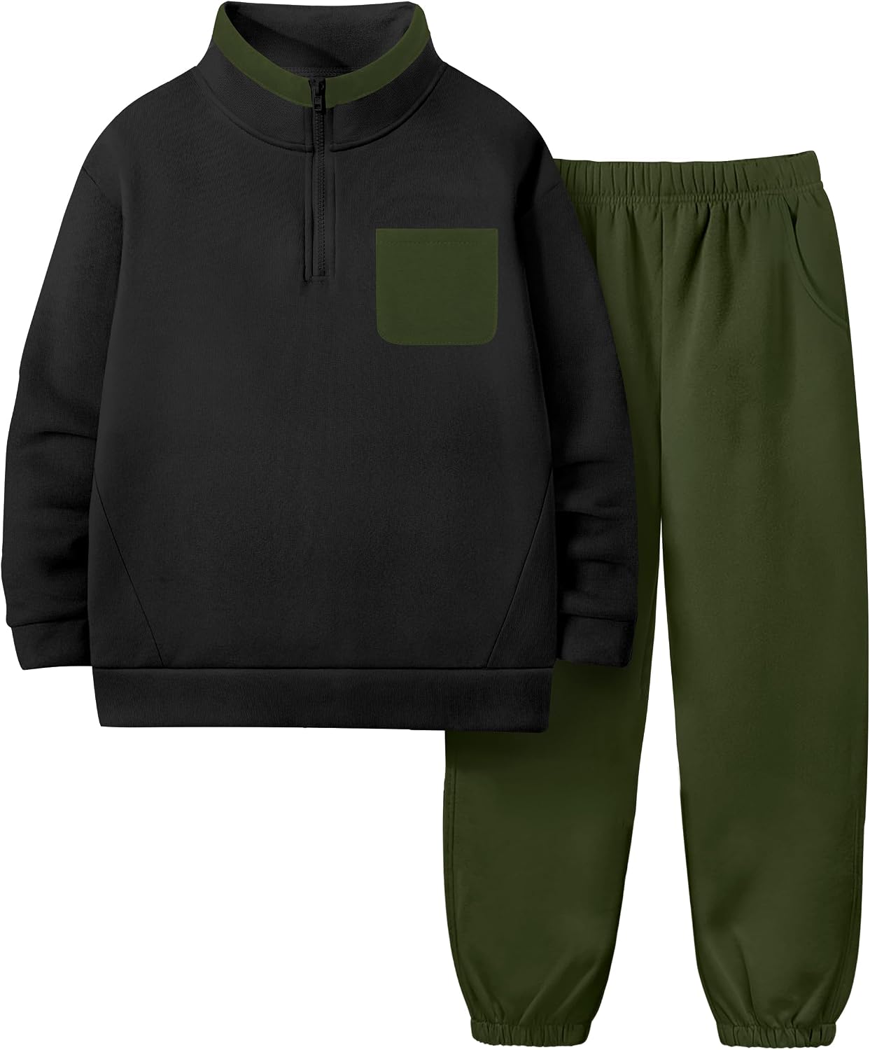 NAPU Boys Clothes 2Pcs Outfits Quarter-Zip Up Pullover Sweatshirt and Boys Sweatpants Set Mock Neck Fall Winter Outfits 6-12Y