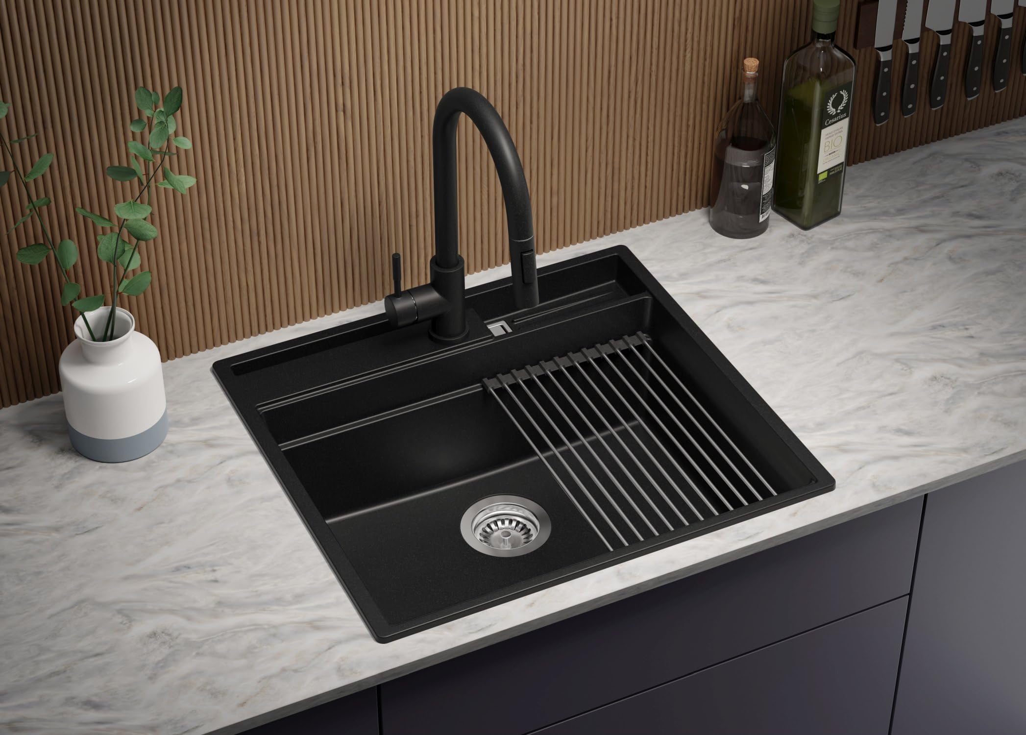 PRIMAGRAN Lavello da Cucina al Mobile 60cm + Kit di scarico, 58x53cm