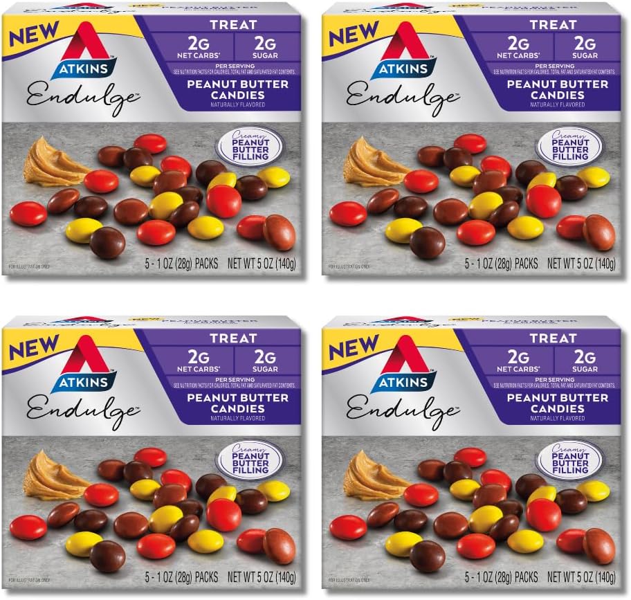 Endulge Treat, Peanut Butter Candies, 2g Net Carbs, 2g Sugar, Creamy Peanut Butter Filling, 4 Packs (5 Count Each)