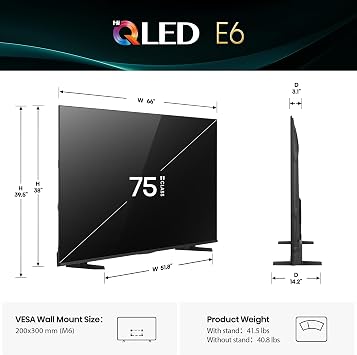 Hisense 75 E6 Cinema Series Hi-QLED 4K UHD Smart Fire TV (75E6QF) - AI Light Sensor, Dolby Vision Atmos, Voice Remote with Alexa, Motion Rate 120, HDR 10+ Adaptive, Game Mode Plus
