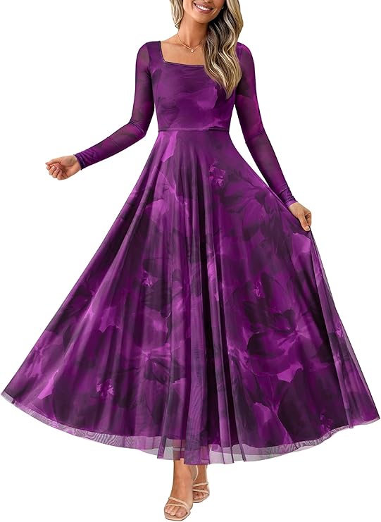 BTFBM Women Maxi Dress Fall 2025 Fashion Elegant Long Sleeve Square Neck Floral Print Party Club Wedding Guest Dresses