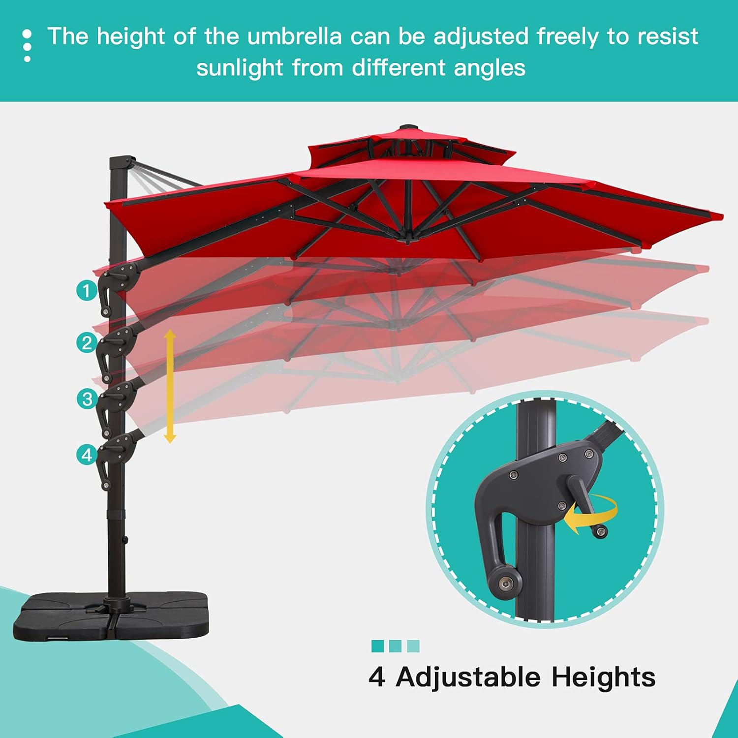 Sunnyglade 11FT Double Top Cantilever Patio Umbrella Deluxe Offset Umbrella 360° Rotation & Integrated Tilting System Heavy Duty Outdoor Umbrella for Market Garden Deck Pool Backyard Patio(Red)