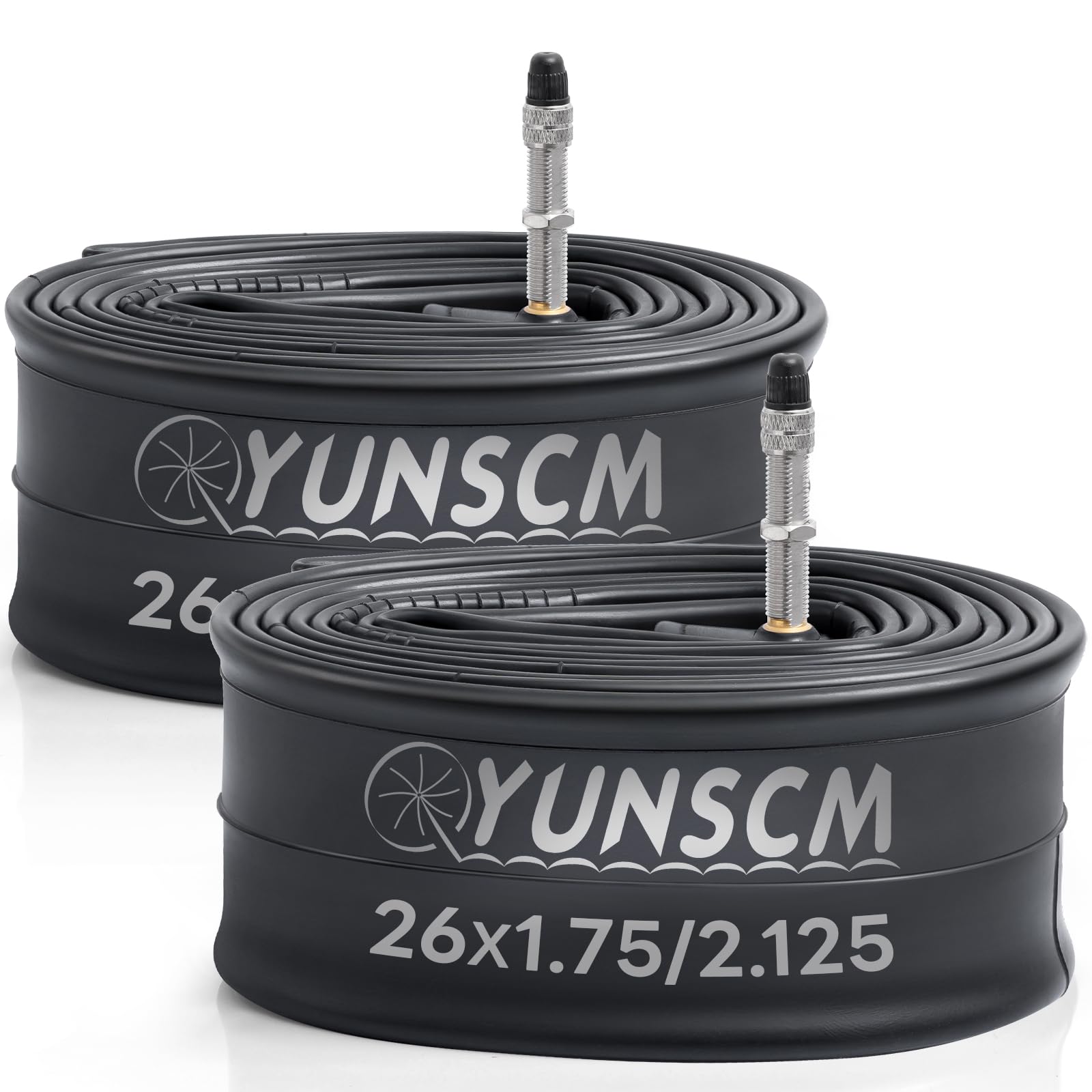 YunSCM 2-PCS 26 inches Bike Tubes 26x1.75 26x1.95 26x2.0 26x2.10 26x2.125 47/57-559 C4E-40L Dunlop Valve Compatible 26x1.75/2.125 Road/MTB Bicycle Tyre Tube