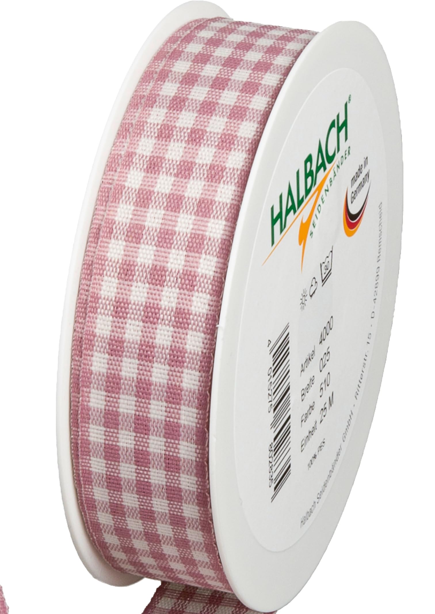 Halbach Seidenbänder Vichy 25mm Pale Berry Checked Ribbon for Gift Wrapping Celebration Ribbon