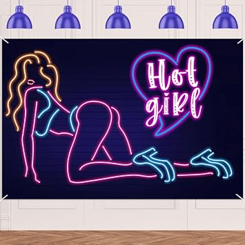 Neon Hot Sexy Girl Banner Pole Dancing Theme Pole Dance Backdrop Decor for Bachelorette Bridal Shower Birthday Decorations Chair Dancing P Valley Supplies Photo Booth Props Favors