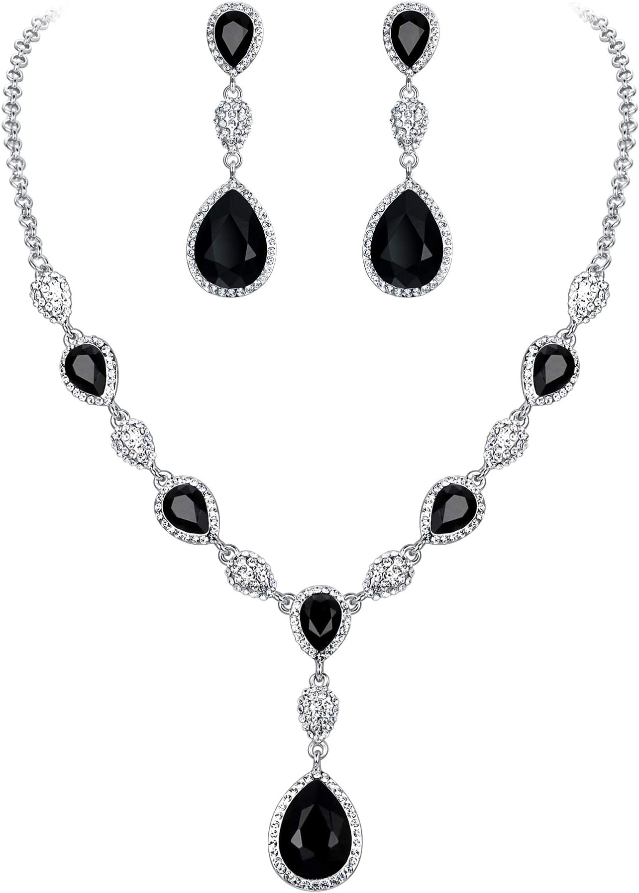 EleQueen Women Jewelry Set Cubic Zirconia Teardrop Y Necklace and Earrings for Brides Bridesmaids