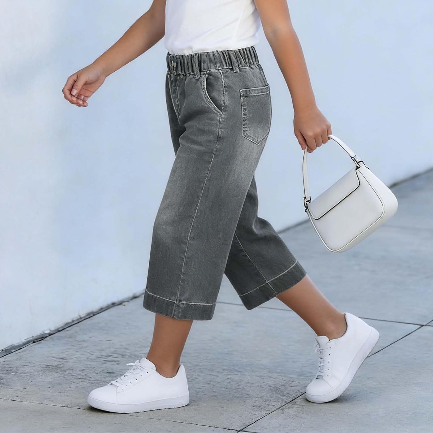 Toddler Baby Girls Straight Leg Jeans Stretch Casual Elastic High Waistd Summer Cropped Denim Pants for 1-10 Years