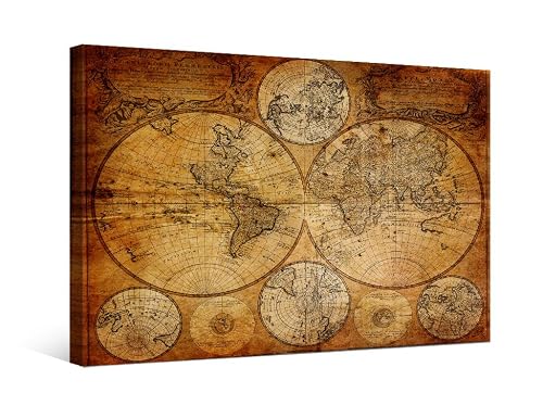1 Piece Wall Art Old World Map Wall Pictures for Living Room Vinitage Old Map Wall Decor Vinitage Map Posters Prints on Canvas Stretched and Framed Ready to Hang 20X28INCH