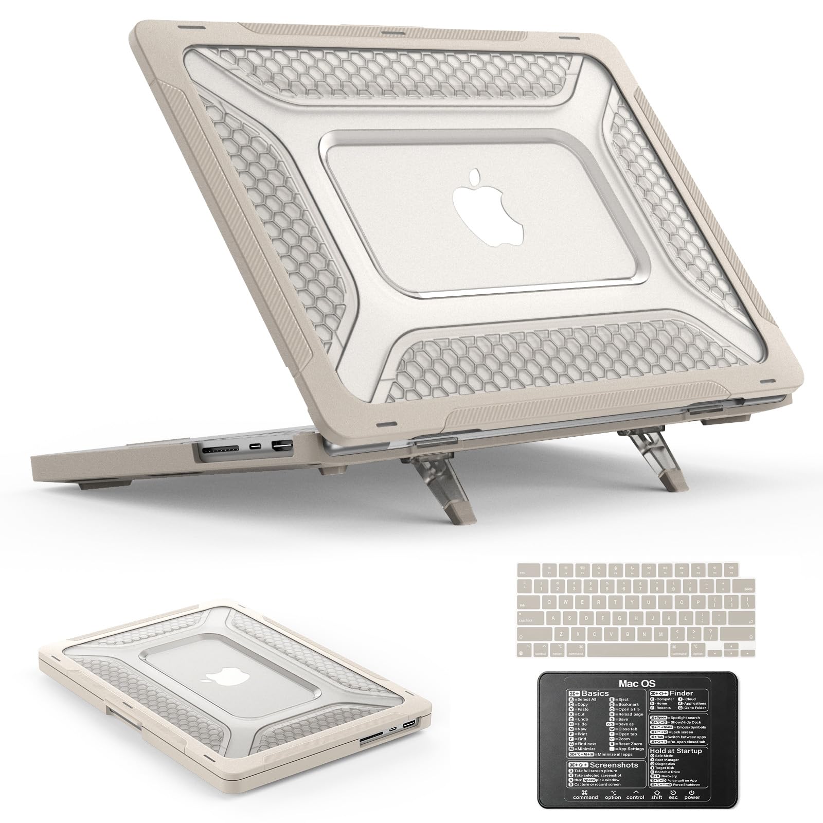 SEYMAC stock Case for MacBook Pro 14 inch, Shock-Absorbing Protection with Folding Stand &amp;Mouse Pad Case for MacBook Pro 14 inch, Beige