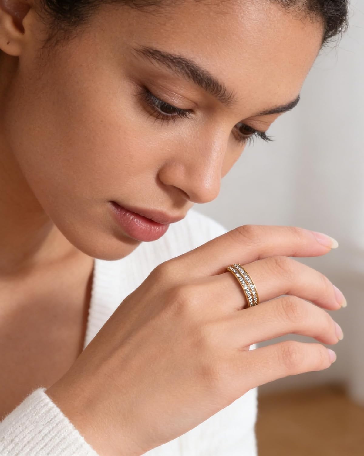 Women's Eternity Band Cubic Zirconia Titanium Stackable Ring Comfort Fit Promise Ring Size 5-10