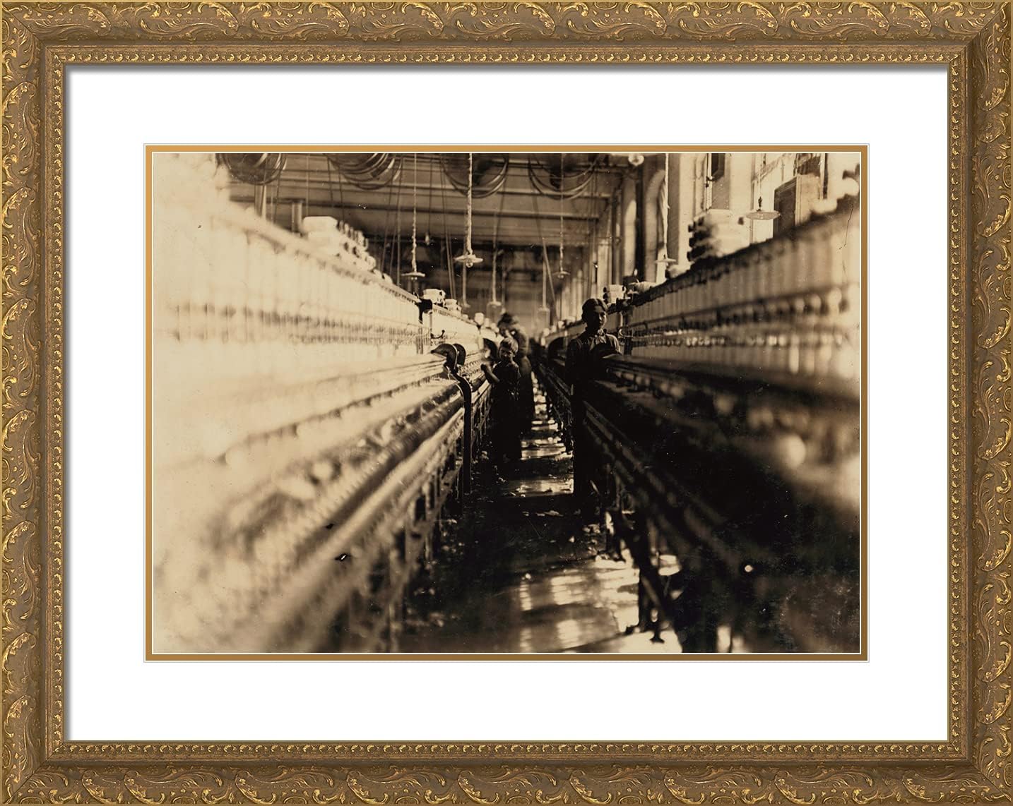 ArtDirect Hine, Lewis Wickes 24x19 Gold Ornate Framed Art Print with Double Matting Titled: One of the Smallest Spinners in the Mollahan Mills Witness Sara R