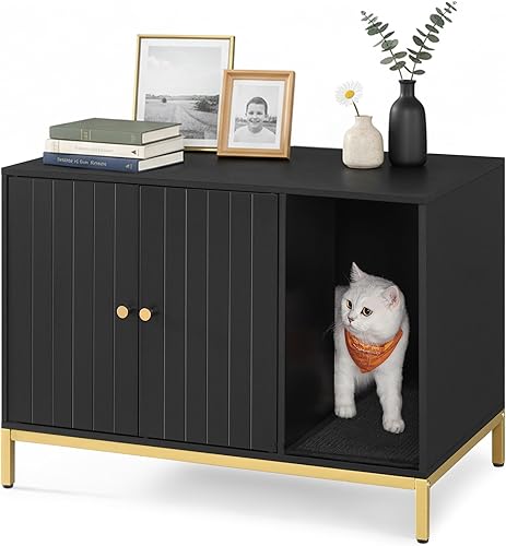 Feandrea UPCL007B01 - Armario con caja de arena oculta para gatos, mueble moderno de caja de arena con tapete para rascar, patas altas, casa para