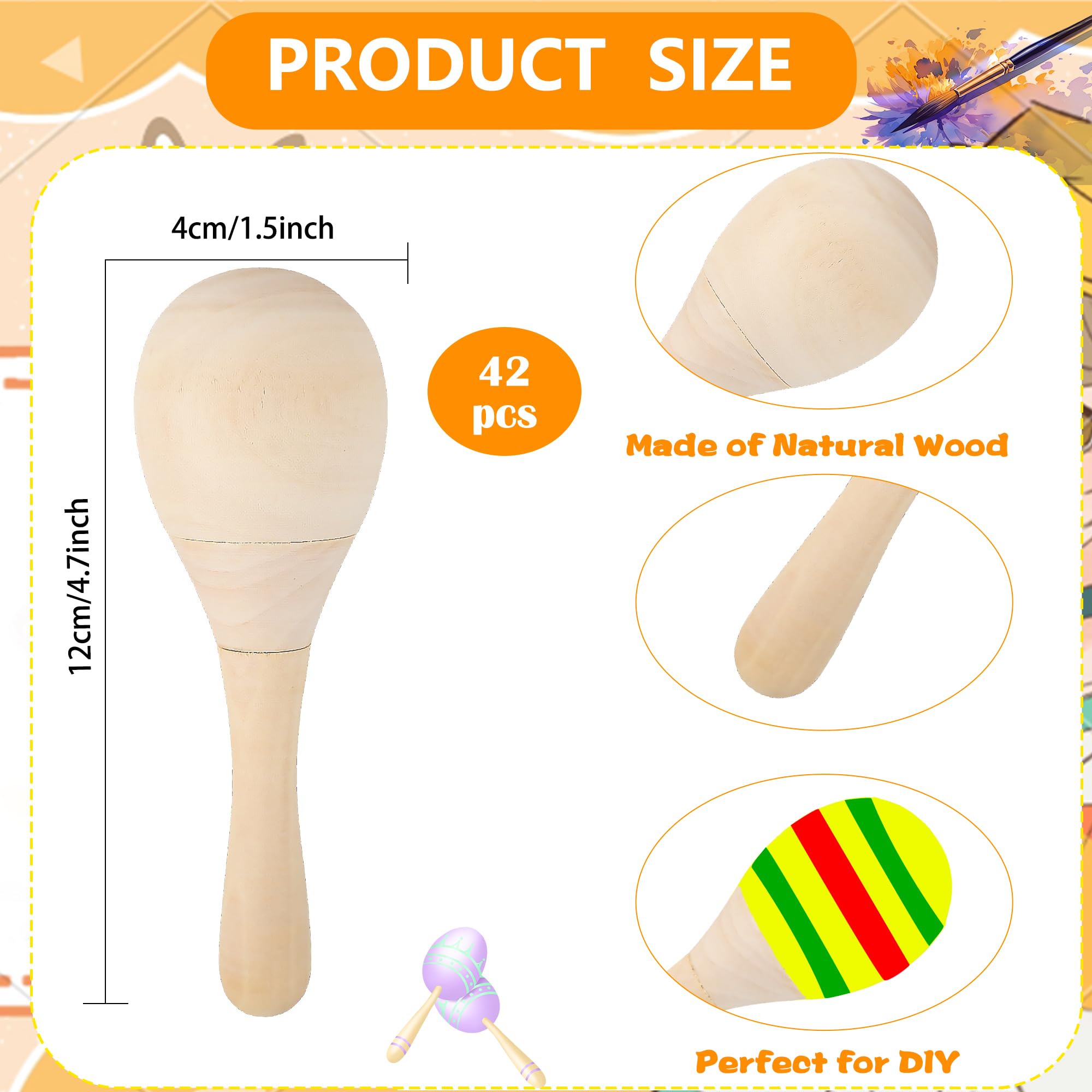 Holz-Maracas zum Selbermachen, unlackiert, Mini-Maracas für Malerei, Hochzeit, Luau, mexikanische Fiesta, Partygeschenke, 42 Stück