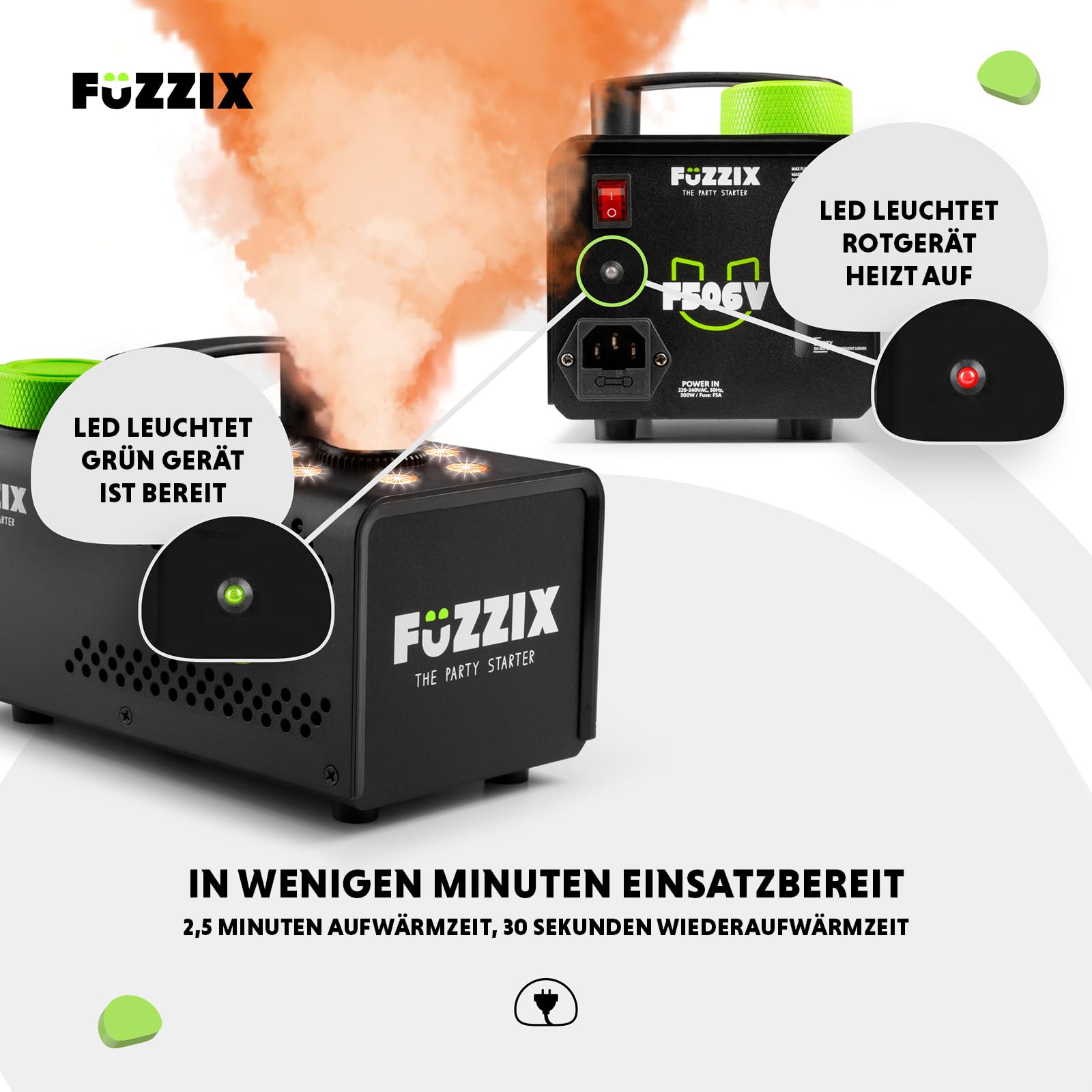 Fuzzix F506V - Vertikale Nebelmaschine Mini mit Fernbedienung & LED Lichteffekt, Smoke Machine mit 500 Watt, Rauchmaschine Party für Hochzeiten, Nebelmaschine Halloween, Fog Machine in Schwarz