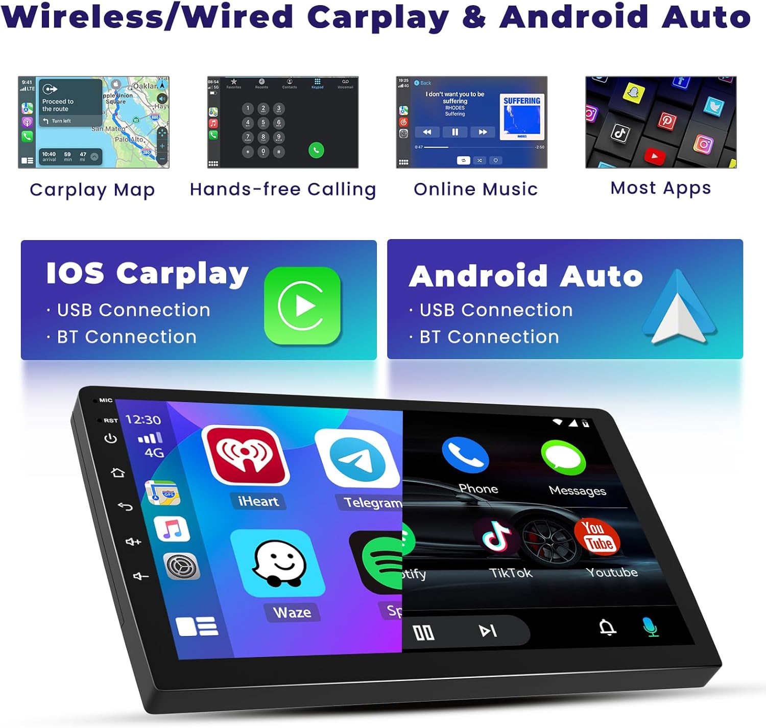 4G+64G 8Core Android 15 Car Stereo for Hyundai Tucson 2006-2009 Wireless Apple CarPlay Android Auto DSP 59UI, 10” IPS 1280 * 720 Touchscreen Radio 5G WiFi Bluetooth 5.0 GPS Navi FM/RDS SWC