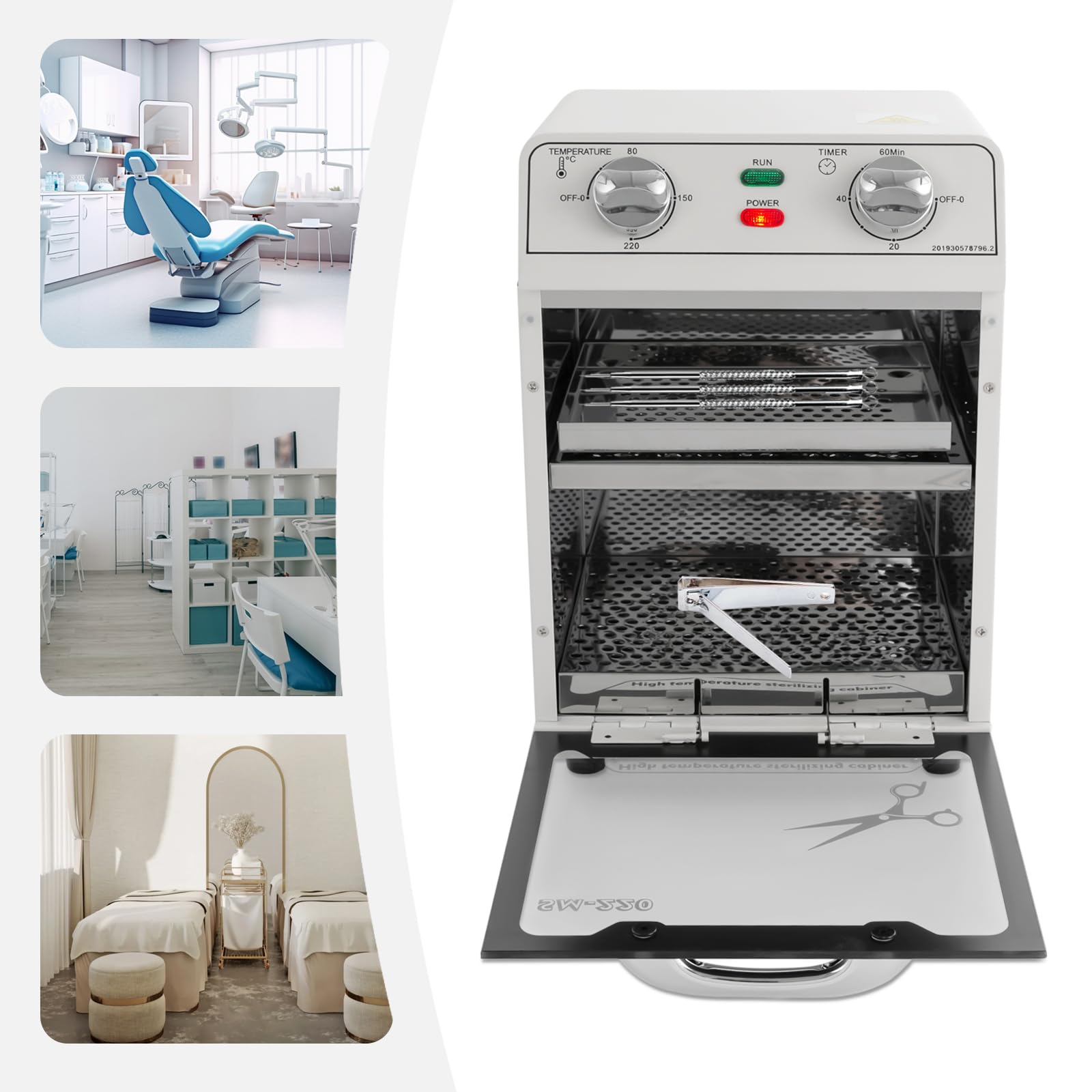 Esterilizador de material de uñas de 8L, 220℃ de calor seco de alta temperatura esterilizador con control de temperatura y temporizador para manicura, peluquería, laboratorio 600w
