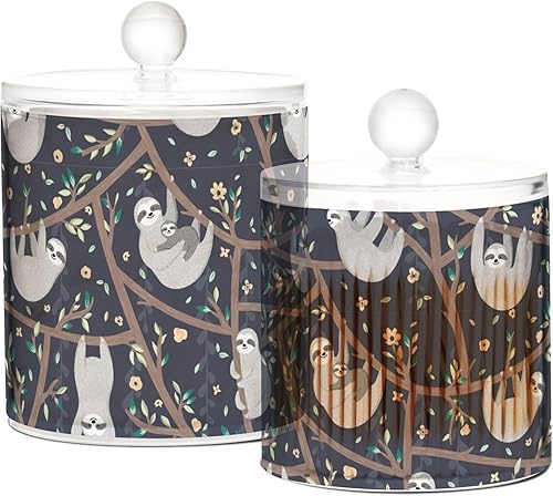 Miniatura 2 de Sloths - Tarros con tapas, tarros de almacenamiento, recipientes de baño, recipientes para lavandería, dispensador de hisopos de algodón para