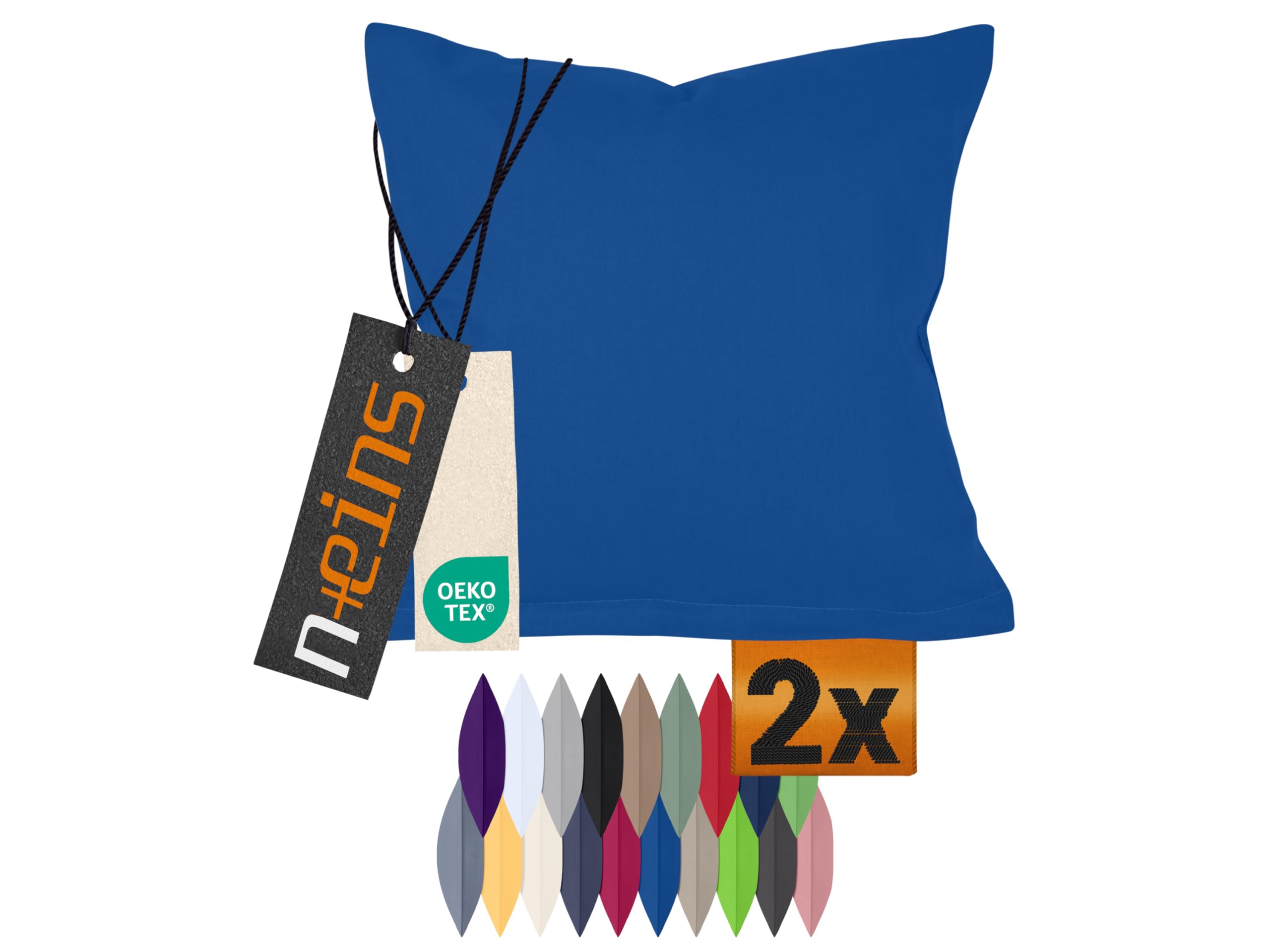 npluseins Doppelpack Baumwoll-Kissenbezüge - Moderne Wohndekoration in schlichtem Design 317.361, 50 x 50 cm, blau