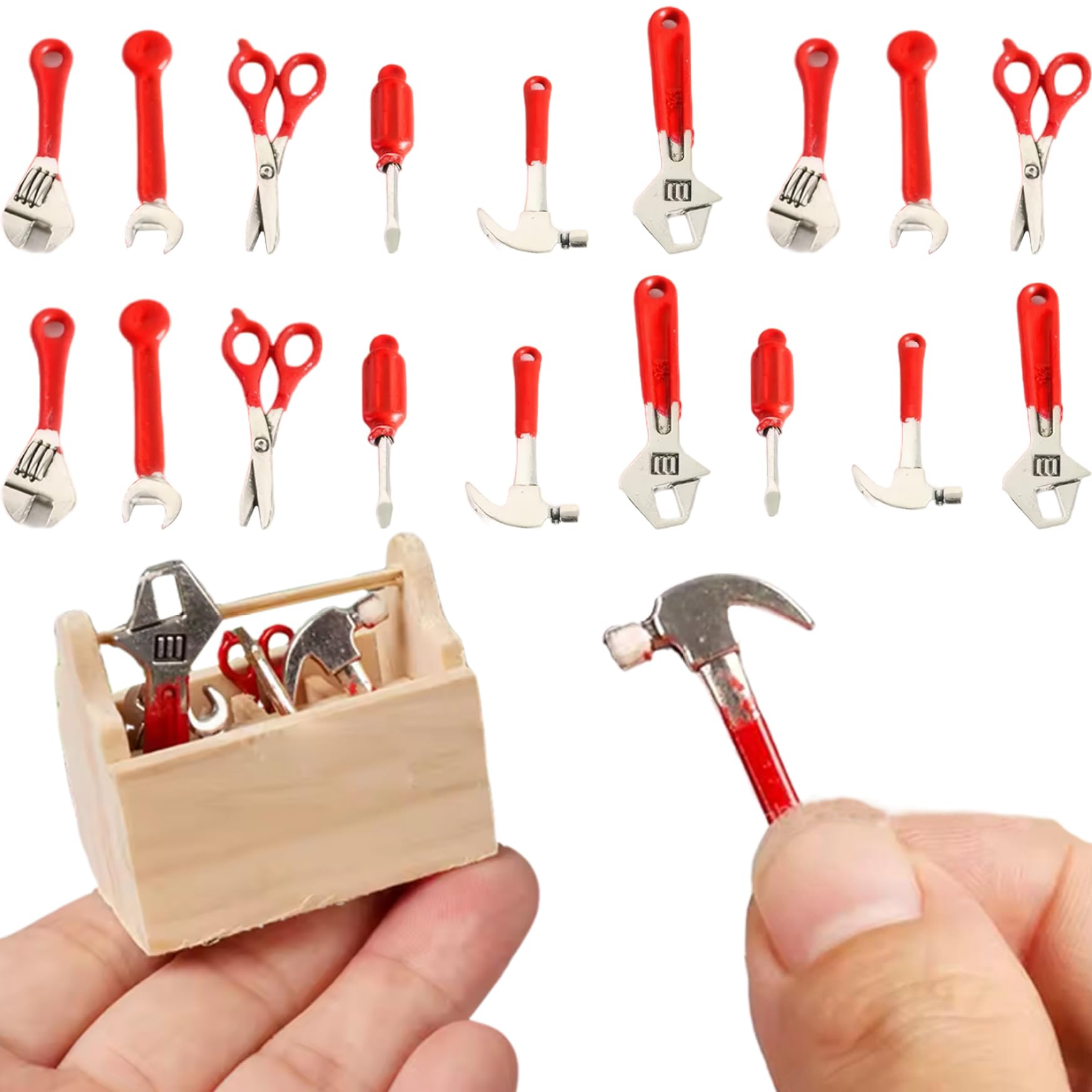 24Pcs Miniature Dollhouse Accessories, Mini Repair Tools Dollhouse Accessories, Realistic Wrench Hammer Kit Miniatures Toys for DIY Warehouse Garden Garage Decor, Toys