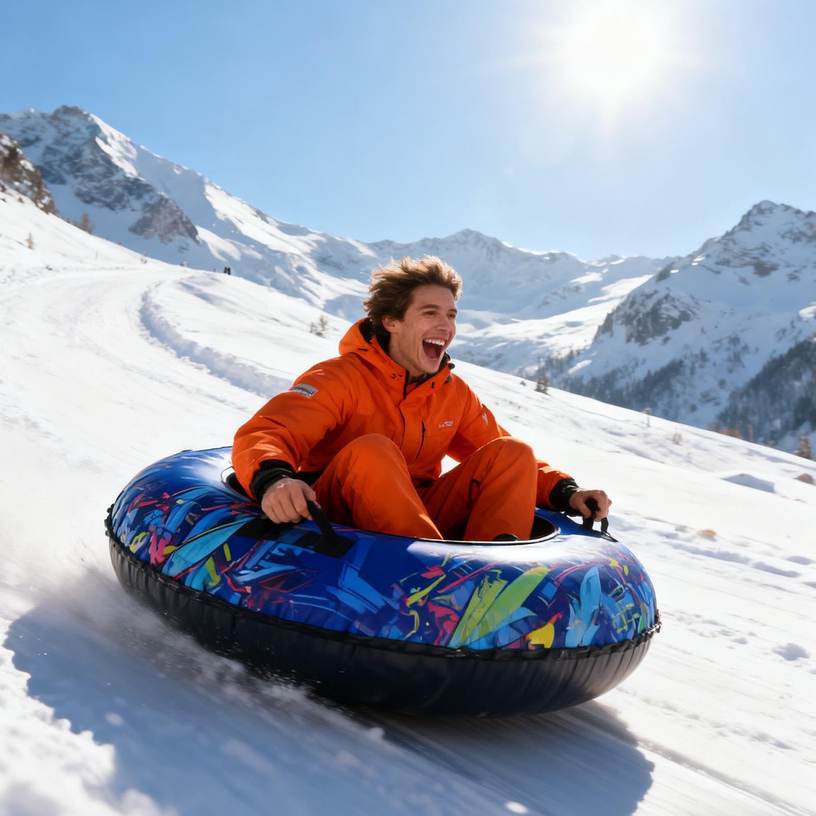 Donut gonflable pour luge | Tapis gonflable en PVC de 104 cm avec poignées, luges pour adultes et enfants en hiver, piscine, camping et extérieur