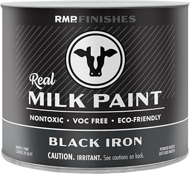 RMP Finishes Real Milk Paint Powder for Wood Furniture, Cabinets, Walls, Brick, and Stone, Matte Finish, Water-Based, Organic, Black Iron, 1 Pint