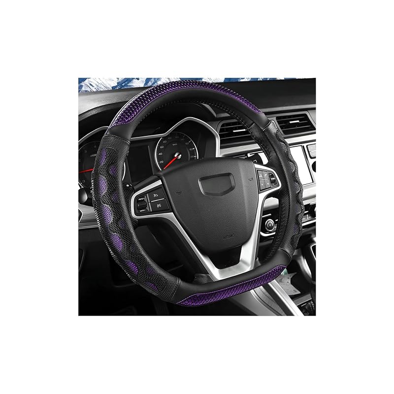 Capa para volante D-Shape com textura 3D tipo colmeia, couro, Roxo D-Shape/Preto-Roxo, Ziquruv