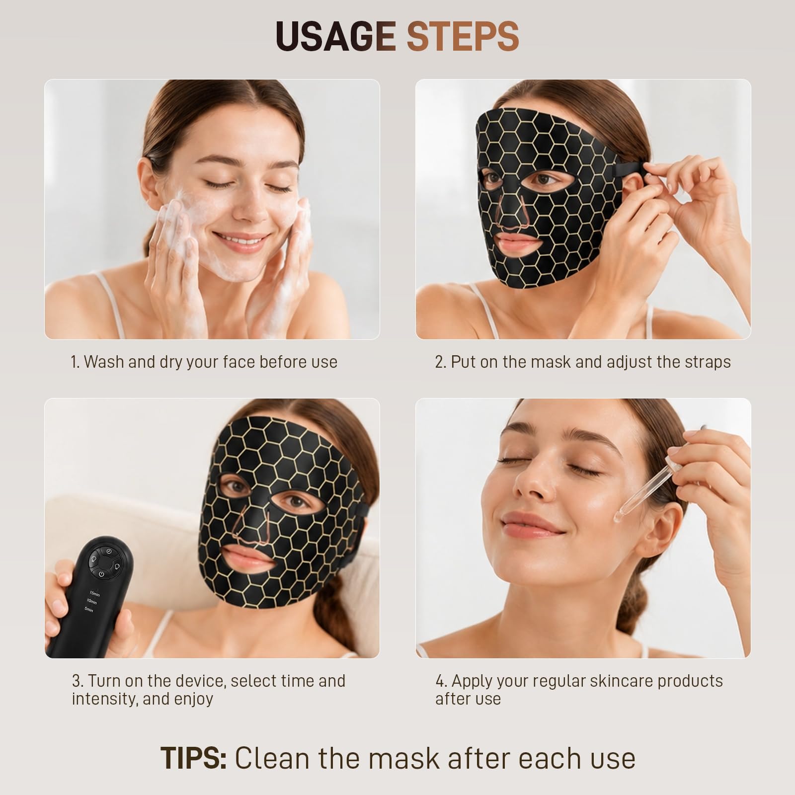 LED Gesichtsmaske 7 Farben Lichttherapie Rotlicht Maske Anti-Aging | Für Gesicht & Hautpflege, Photon Lichttherapie, flexibles Silikon Design mit Type-C Akku und 7 Lichtfarben