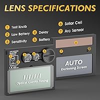 Vista 2 de TOOLIOM - Casco de soldadura con oscurecimiento automático, funciona con energía solar, con rango de sombra ajustable 4/9-13 para capucha