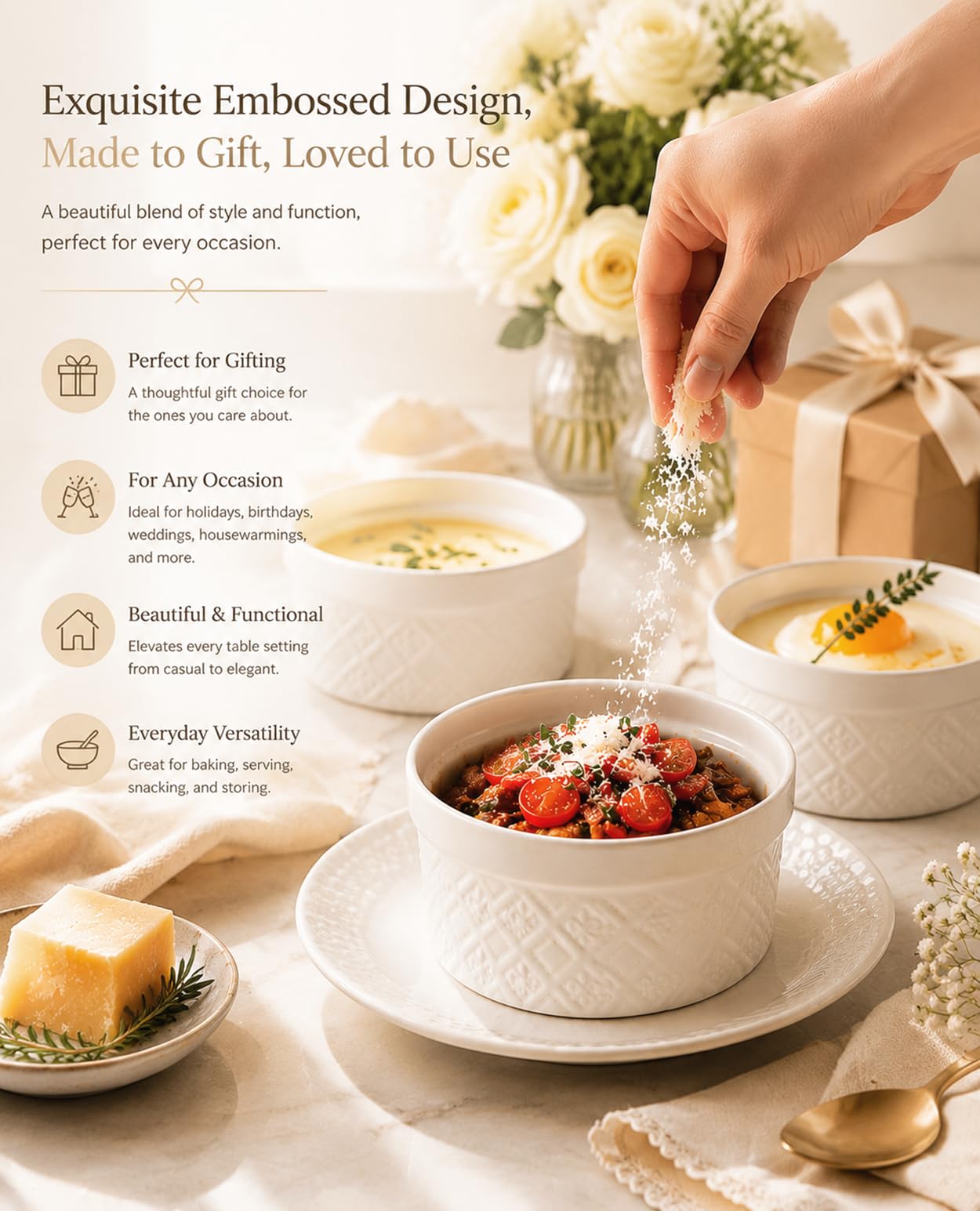 473.6 g Creme Brulee Auflaufförmchen ofenfest kleine Souffle-Schälchen mit Deckel Mini Porzellan Auflaufförmchen Set mit Abdeckungen, kleine Keramik-Backform Set von 4