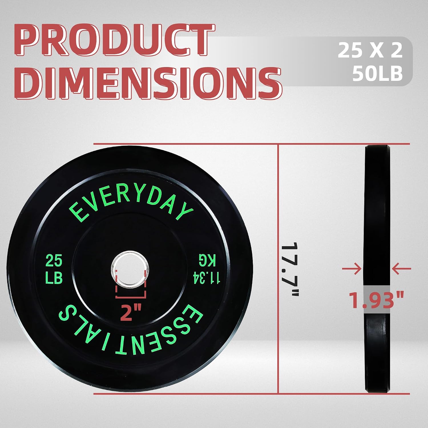 Fitvids 2-Inch Olympic Bumper Plates, Perfect Weight Plates for Weightlifting and Strength Training, Multiple Weights Available