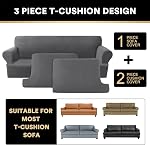 T Cushion Sofa Slipcover 3 Pieces Sofa Covers for T Cushion Sofa Soft Couch Cover Sofa Slip Covers Furniture Covers with 2 Individual T Cushion Shape Seat Covers Machine Washable, Grey