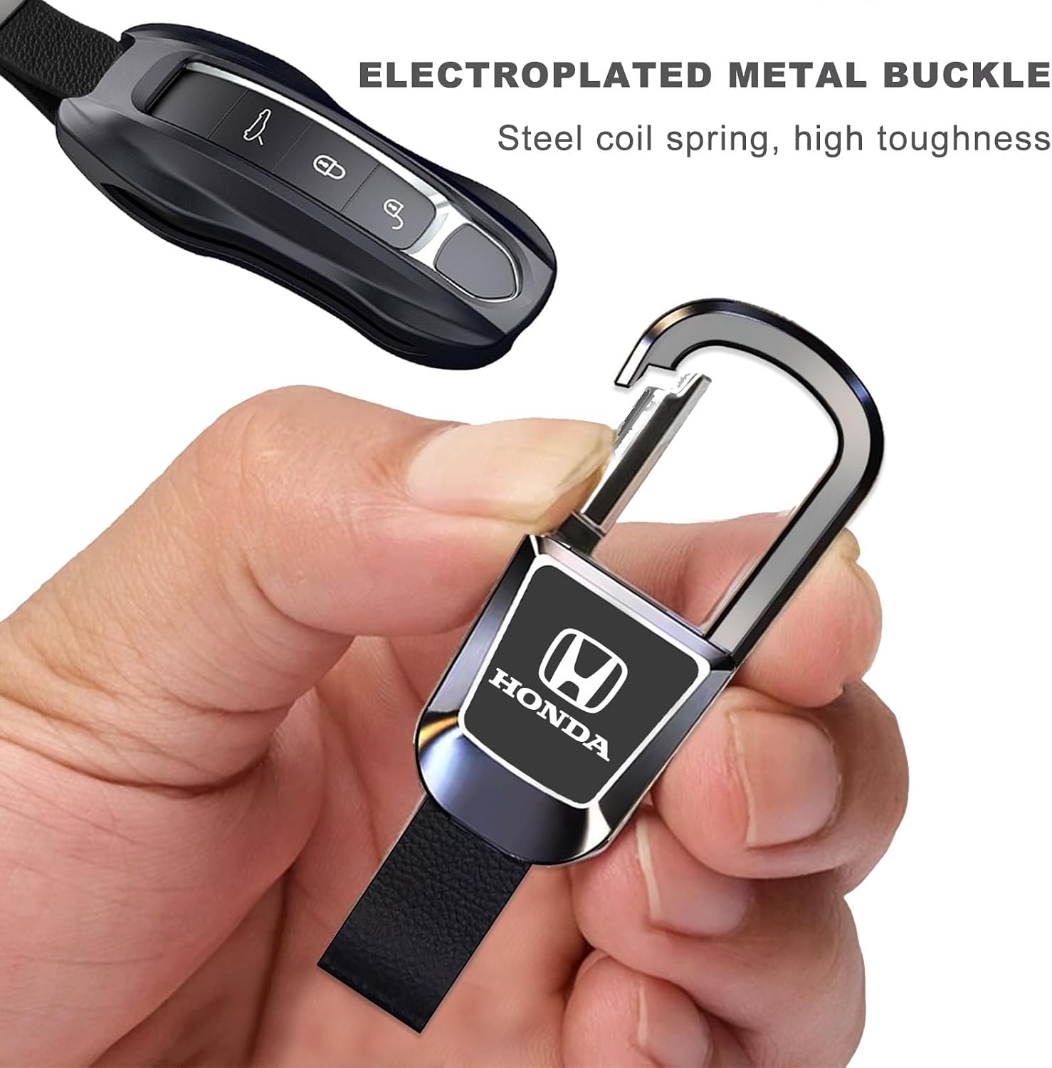 Genuine Leather Keychain for Honda Accord Civic CRV Pilot EX Touring HRV Pilot, Anti-rust Alloy Car Key Chain, Stylish and Durable, for Daily Use and Gifting (Black)