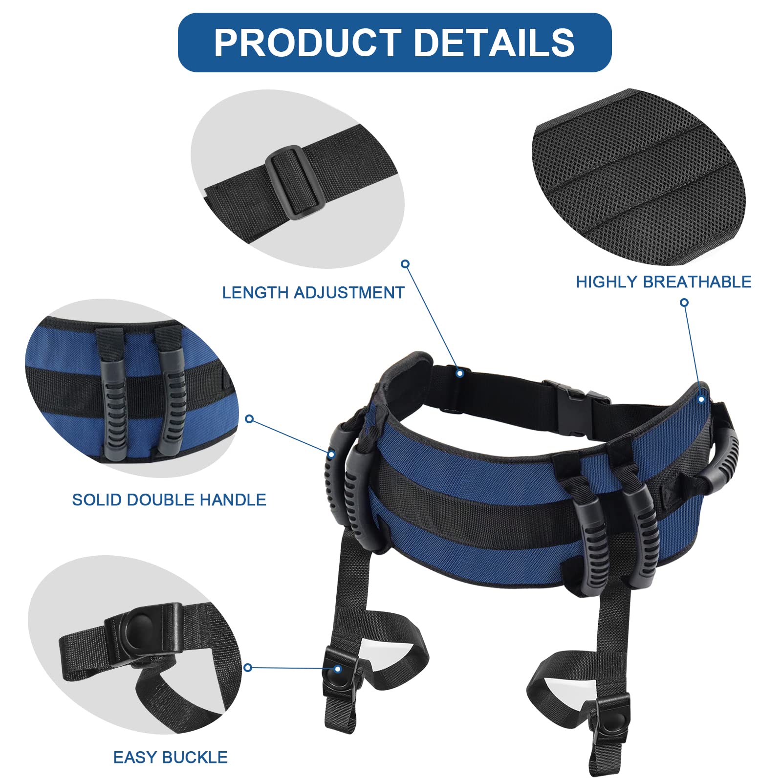 Ceinture de transfert avec 6 poignées (bleu foncé)