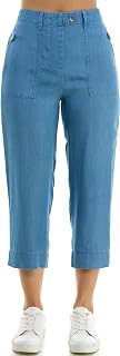 Womens Tencel Capri Length Button Front Pant with Stitched Utility Pocket and Ankle