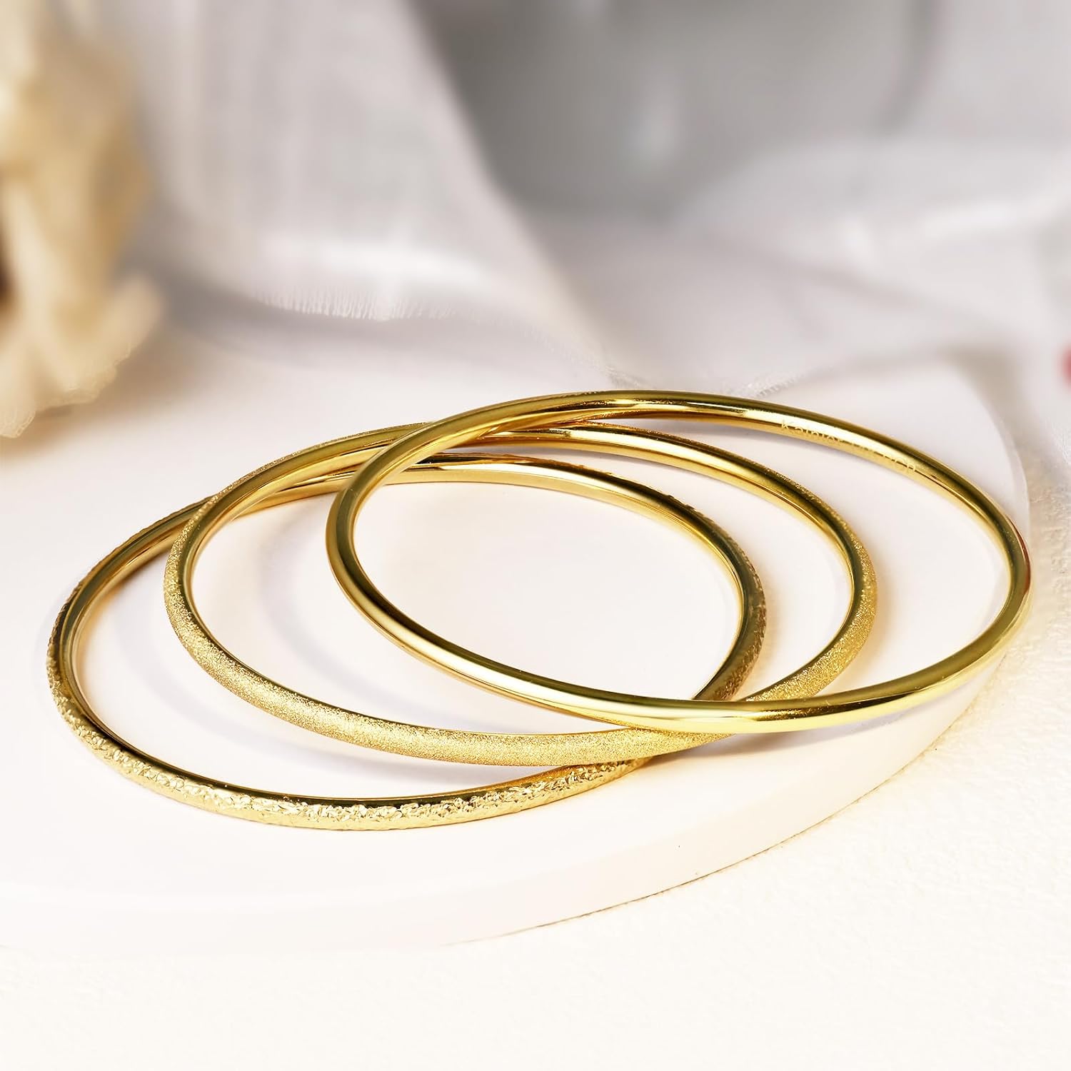 Kainier 3mm 14K Gold Plated Bracelet Stainless Steel Glossy Stackable Thin Round Bangle Bracelet for Women Solid Plain Polished Bracelet Best Gifts for Love - Image 5