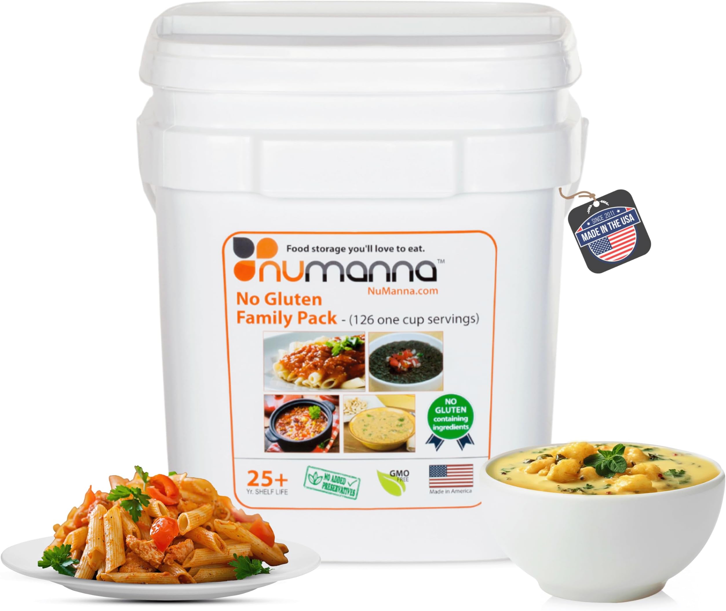 NuManna INT-NMFPGF 126 Meals, Emergency Survival Food Storage Kit, Separate Rations, in a Bucket, 25 Plus Year Shelf Life, GMO Free & Gluten Free