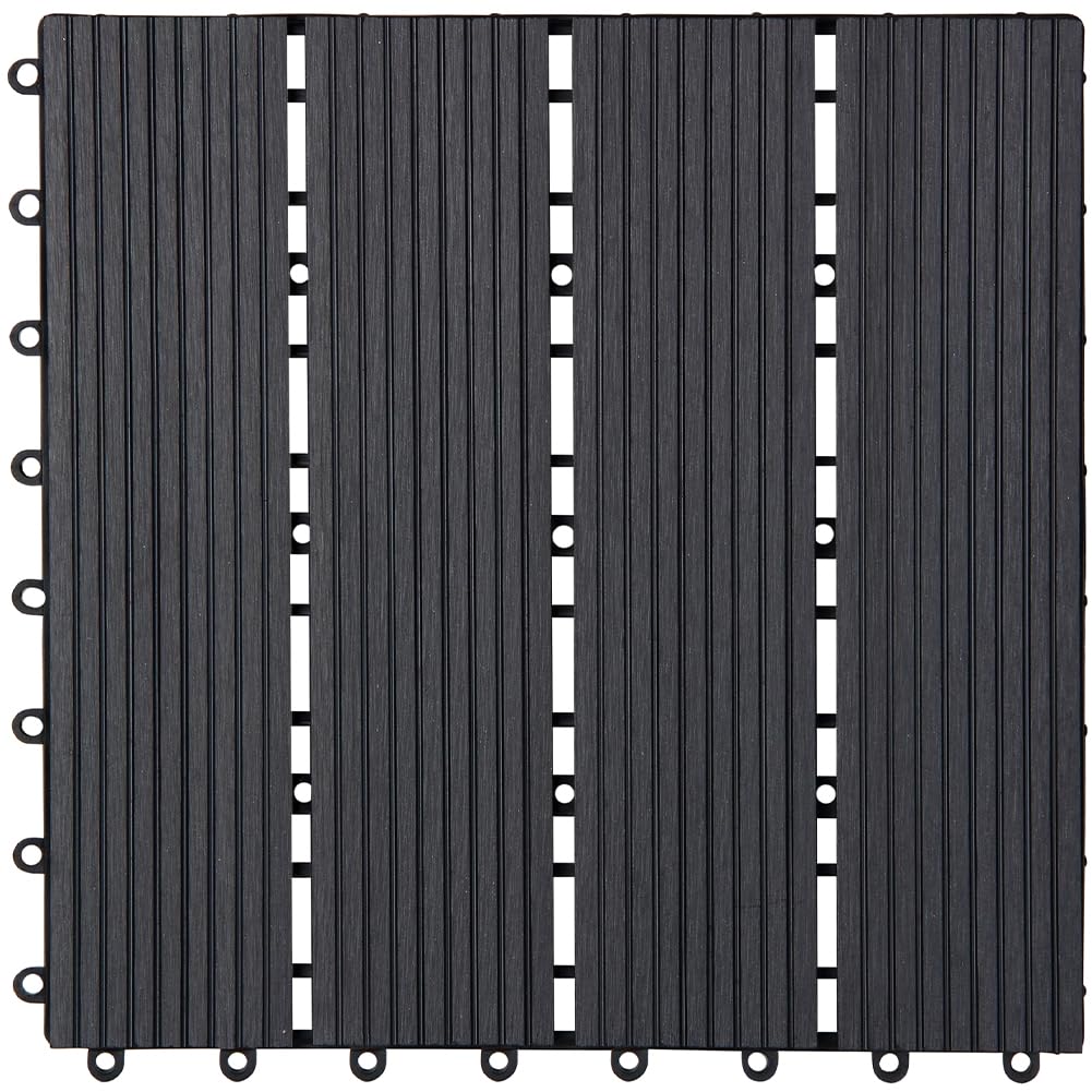 BAKAJI Set 11 Pezzi Piastrelle in WPC da Giardino con Sistema di Drenaggio Acqua, Pavimento Piastrella Resistente Agli Agenti Atmosferici Ideale per Esterno, Patio, Balcone, Terrazzo (Antracite)